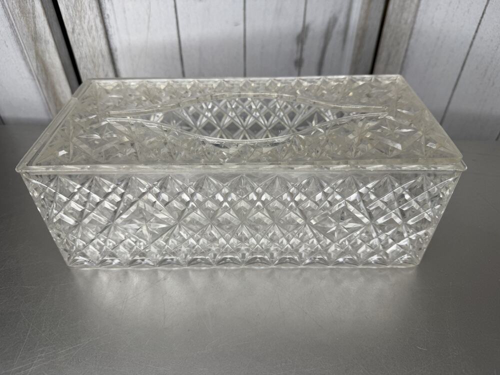 Lucite Acrylic Stsrburst Cut Tissue Box Rectangle VTG MCM Retro Clear